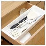 Gulfmew 2 Pack Deep Drawer Organizer Bins, Sliding Drawer Organizer Bin Expandable and Adjustable Tray for Kitchen Utensils, BBQ Tools, Towels, Durable Plastic Sliding for Easy Storage(17.4-27.6") - R