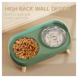 Elevated Cat Bowl, Raised Cat Food and Water Bowl Set for Indoor Cats, Splash Proof with 2 Stainless Steel Pet Food Bowls for Cats and Puppies, Whisker Fatigue and Dishwasher Safe - Green missing a bo