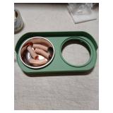 Elevated Cat Bowl, Raised Cat Food and Water Bowl Set for Indoor Cats, Splash Proof with 2 Stainless Steel Pet Food Bowls for Cats and Puppies, Whisker Fatigue and Dishwasher Safe - Green missing a bo