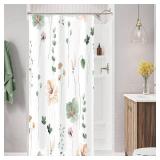 Gibelle Small Stall Shower Curtain 36 x 72, Narrow Half Watercolor Floral Fabric Shower Curtain, Sage Green Beige Flower Decorative Bathroom Shower Curtain Set - Retail: $15