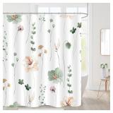 Gibelle Small Stall Shower Curtain 36 x 72, Narrow Half Watercolor Floral Fabric Shower Curtain, Sage Green Beige Flower Decorative Bathroom Shower Curtain Set - Retail: $15