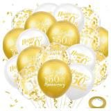 50th Anniversary Balloons 18Pcs White Gold 50th Anniversary Party Decorations for Women Men White Gold 12Inch Happy 50th Anniversary Latex Confetti Balloons for Indoor Outdoor Party Supplies - Retail: