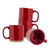 Elanze Designs High Gloss Raw Clay Bottom 15 ounce Ceramic Stoneware Coffee Mugs Set of 4, Red- Retail: $31