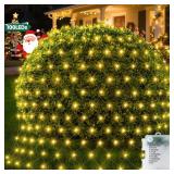 Hezbjiti Battery Operated Christmas Net Lights Outdoor 100 LED 5FT x 3.3FT Waterproof Timed Memory Mesh Lights for Xmas Trees Bushes Garden Yard Lawn Patio Christmas Decor (1 Pack Warm White) - Retail