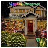 Hezbjiti Battery Operated Christmas Net Lights Outdoor 100 LED 5FT x 3.3FT Waterproof Timed Memory Mesh Lights for Xmas Trees Bushes Garden Yard Lawn Patio Christmas Decor (1 Pack Warm White) - Retail