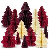 Gueevin 12 Pcs Neutral Christmas Trees Honeycomb Paper Tree Centerpiece with Magnetic Closing 5.9-13.78 Inch Xmas 3D Glitter Honeycomb Ornaments Table Home Centerpiece for Party Decor(Red Style) - Ret