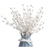 10 Pack Holly Berry Stem Picks, 14.4" Decorative Wire Berries Twig Stem Artificial Sprays for Christmas Tree Branches Fillers Decoration, Holiday Decor, Wreath Garland, Home DIY Crafts (10, White) - R