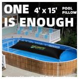 Poolergetic 4x15 Ft Pool Pillow for Above Ground Pools, Large Winter Pool Pillow for Winterize Closing, 0.6mm Thick Heavy-Duty Swimming Pool Cover Air Pillow with Cords, Black, 1 Pack - Retail: $40