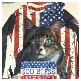 USA AMERICAN FLAG CAT HOODIE SIZE L