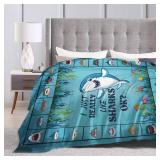 Shark Blanket for Girl Woman Blue Shark Throw Blanket Funny Sharks Stuff Decor Merch Cozy Flannel Soft Warm Plush Lightweight Bedding Shark Gifts for Boys Man Sofa Bedding Couch 50"X40"