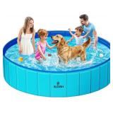 SLOOSH Foldable Dog Kiddie Pool - Portable Hard Plastic Doggie Swimming Pool, Anti-Slip Collapsible Pets Bath Tub Suitable for Kids Toddler Indoor Outdoor Backyard Use (Blue, 71" x 12")