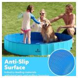 SLOOSH Foldable Dog Kiddie Pool - Portable Hard Plastic Doggie Swimming Pool, Anti-Slip Collapsible Pets Bath Tub Suitable for Kids Toddler Indoor Outdoor Backyard Use (Blue, 71" x 12")