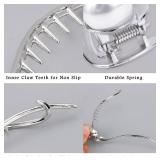 Ahoney 4 Pcs Pearl Barrettes for Women - 4.2 French Hair Clips with Fancy Pearls for Thick Hair (Silver+Gold)