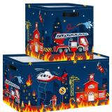 Clastyle Cars Kid Storage Cube Organizer Set Closet Clothes Cube Storage Bin Nursery Toddler Toy Box Chest Girl Boy Book Shelf Basket, Fire Truck,11.8x11.8x11.8 in