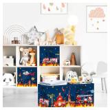 Clastyle Cars Kid Storage Cube Organizer Set Closet Clothes Cube Storage Bin Nursery Toddler Toy Box Chest Girl Boy Book Shelf Basket, Fire Truck,11.8x11.8x11.8 in
