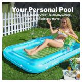 SLOOSH Inflatable Tanning Pool Lounger Float, 70" x 46" Pool Floats Adult with Pillow, 4 in 1 Suntan Tub Raft Floatie,Sunbathing Bed Lounge for Water Blow Up Kids Ball Pit Party Gifts, L-Blue Green