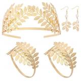 Canitor Greek Goddess Accessories Toga Costume Woman Accessories Goddess Headpiece 1 Pcs Golden Leaf Crown Headband 2 Pcs Coil Upper Armband Bracelet 2 Pcs Dangle Earrings
