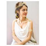 Canitor Greek Goddess Accessories Toga Costume Woman Accessories Goddess Headpiece 1 Pcs Golden Leaf Crown Headband 2 Pcs Coil Upper Armband Bracelet 2 Pcs Dangle Earrings