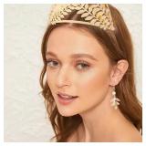 Canitor Greek Goddess Accessories Toga Costume Woman Accessories Goddess Headpiece 1 Pcs Golden Leaf Crown Headband 2 Pcs Coil Upper Armband Bracelet 2 Pcs Dangle Earrings