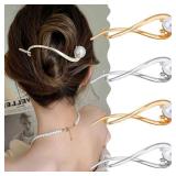 Ahoney 4 Pcs Pearl Barrettes for Women - 4.2 French Hair Clips with Fancy Pearls for Thick Hair (Silver+Gold)