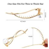 Ahoney 4 Pcs Pearl Barrettes for Women - 4.2 French Hair Clips with Fancy Pearls for Thick Hair (Silver+Gold)
