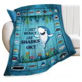 Shark Blanket for Girl Woman Blue Shark Throw Blanket Funny Sharks Stuff Decor Merch Cozy Flannel Soft Warm Plush Lightweight Bedding Shark Gifts for Boys Man Sofa Bedding Couch 50"X40"