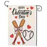 Happy Valentines Garden Flag XO Valentine Flags for Lovers Outside Love Hearts Outdoor Anniversary Party Home Burlap 12x18 Inch Double Sided Lawn Yard Decorations