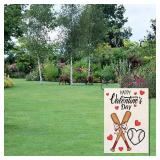 Happy Valentines Garden Flag XO Valentine Flags for Lovers Outside Love Hearts Outdoor Anniversary Party Home Burlap 12x18 Inch Double Sided Lawn Yard Decorations