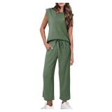 CHICZONE Two Piece Summer Sets for Women Casual Travel Vacation Outfits Wide Leg Crop Pants Lounge Sets SIZE M