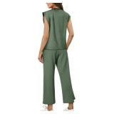 CHICZONE Two Piece Summer Sets for Women Casual Travel Vacation Outfits Wide Leg Crop Pants Lounge Sets SIZE M