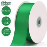 1.5 Inch Green Polyester Ribbon - 50 Yards Bulk Spool for Gift Wrapping, Wedding Decor, Bows, Crafts - Soft & Fray Resistant