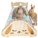 SoulThink® Floppy Ear Wooden Rabbit Bed - Easy to Assemble Rabbit Bed with Removable and Washable Fleece Mat, Small Animal Bed Suitable for Bunny, Guinea Pig, Chinchilla, Ferrets, Rats