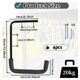 Locawaya 4pcs Ceiling Mounted Garage Hooks, Overhead Garage Storage Rack, Utility Ladder Hangers for Lumber Bike Tools (9.45 x 12.6 Inch)