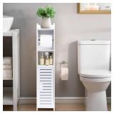 ShellKingdom Toilet Paper Holder Stand with Rods, Small Bathroom Storage Cabinet with Doors and Shelves, Slim Storage Cabinet for Bathroom Small Spaces Corner Floor - White