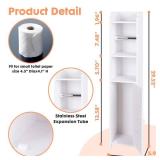 ShellKingdom Toilet Paper Holder Stand with Rods, Small Bathroom Storage Cabinet with Doors and Shelves, Slim Storage Cabinet for Bathroom Small Spaces Corner Floor - White