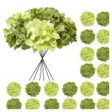 Cherica Hydrangea Artificial Flowers, 20 Pcs Green Hydrangea Artificial Flowers Bulk, Faux Hydrangea Flowers for Outdoor, Fake Silk Hydrangea Flowers with Stems for Wedding Decoration Decor