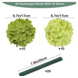 Cherica Hydrangea Artificial Flowers, 20 Pcs Green Hydrangea Artificial Flowers Bulk, Faux Hydrangea Flowers for Outdoor, Fake Silk Hydrangea Flowers with Stems for Wedding Decoration Decor