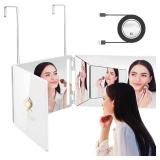 GLDDAO LED 3 Way Mirror to See Back of Head 360 Mirror for Women for Braiding Hair Telescoping Hooks Anti-Fog HD Glass Three Way for Self Hair Cutting Makeup Trifold