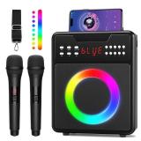 Karaoke Machine for Adults and Kids, Portable Karaoke Machine with 2 Wireless Microphones, Karaoke Speaker with LED Lights Supports USB/AUX in/TF Card for Home Party and Outdoor Event