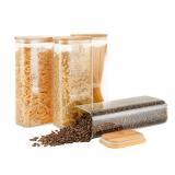 D2scrma 71oz Rectangle Airtight Glass Storage Containers with Bamboo Lids (Set of 4), Square Food Storage Jar, Pantry Organizers for Sugar, Flour, Spaghetti and Coffee beans (?with Black Lable)