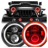 MGLLIGHT 2PCS 7\ Round DOT Red Halo LED Headlights with Turn Signal - H6024 Hi/Lo Projector Sealed Beam for Wrangler JK/TJ/CJ/LJ - Plug and Playin
