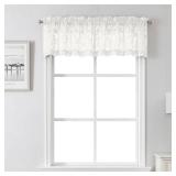 Lecloud Leia Ivory Sheer Valances for Windows 14 Inch Length 2 Pcs, Jacquard Leaf Textured Cafe Kitchen Short Curtains with Dual Rod Pockets, Small Curtain for Living Room Bedroom, 28\ W x 14\in Lin