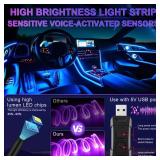 LivTee Smart LED Car Lights Interior with USB Port, LED Strip Fiber Optic Ambient Lighting Car, Wireless App Control, Sync to Music, Car Decorations Interior Accessories Gifts for Women Men, 6 in 1