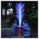 RCTTICUU Elephant Statue Solar Garden Decor,Resin Elephant Statue and Colour Changing Optical Fiber Solar Lights,Outdoor Decor for Balcony, Garden, Patio, Yard, Lawn, Gifts for Mom Grandma