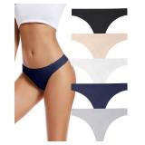 voenxe Seamless Women Underwear Thongs,No Show Ladies Thong,Invisible No Line Breathable Comfortable Panties Undies,Womens No Seam Soft Wide Gusset Tanga,Legging Underpants for Woman 5-Pack, Size smal
