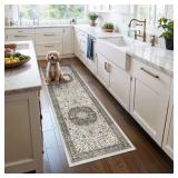 Hallway 2x6 Washable Runner Rug: Oriental Stain Resistant Kitchen Entryway Rugs Farmhouse Ultra Soft Bathroom Bedroom Print Floor Mat Thin Non Slip Indoor Carpet for Living Room Laudry (2 X 6, Grey)