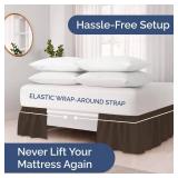 Wrap Around Dust Ruffle Bed Skirt - Brown - for Queen Size Beds with 18 Inch Drop - Easy Fit Elastic Strap - Adjustable Pleated Bedskirt w/Brushed Fabric - Wrinkle Free - for Women, Men, Kids and Teen