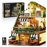 INSOON City Coffee House Building Set with Light, 1173 PCS Cafe Shop Building Block Toy with Ordering Counter Baking Room, House Construction Model Gift for Adults Teens Kids Boys Girls Ages 6-12+