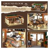 INSOON City Coffee House Building Set with Light, 1173 PCS Cafe Shop Building Block Toy with Ordering Counter Baking Room, House Construction Model Gift for Adults Teens Kids Boys Girls Ages 6-12+