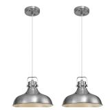 ALAISLYC Brushed Nickel Farmhouse Pendant Lights Matte Pendant Lighting for Kitchen Island Industrial Adjustable Height Vintage Dome Hanging Light Fixtures for Barn, Dining Room 2 Packs